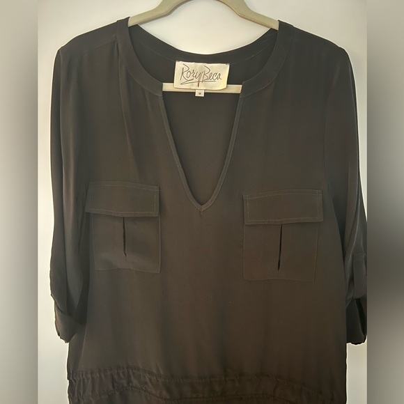 Rory Beca black silk v-neck tunic dress dropped waist Y2K whimsigoth sz M - Picture 3 of 10